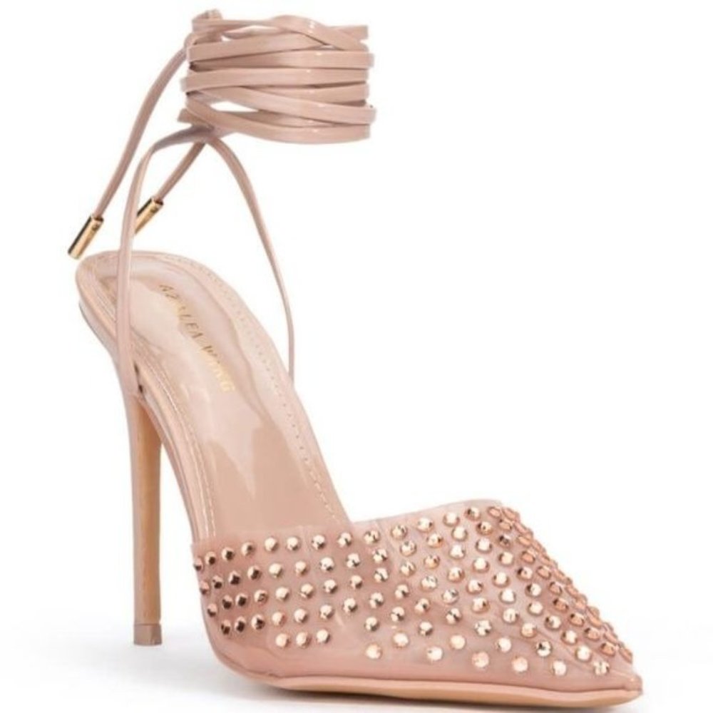 Callie Nude Rhinestone Sling Bling: PVC Stiletto Pumps 8 / 8.5 - Picture 4 of 5